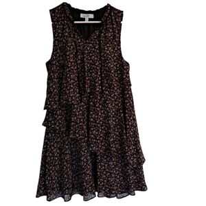 Libby. Edelman black floral tiered dress , med